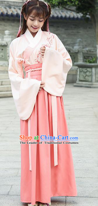 Traditional Ancient Chinese Young Lady Costume Embroidered Sleeve Placket Blouse and Slip Skirt Complete Set, Elegant Hanfu Suits Clothing Chinese Ming Dynasty Imperial Princess Dress Clothing for Women
