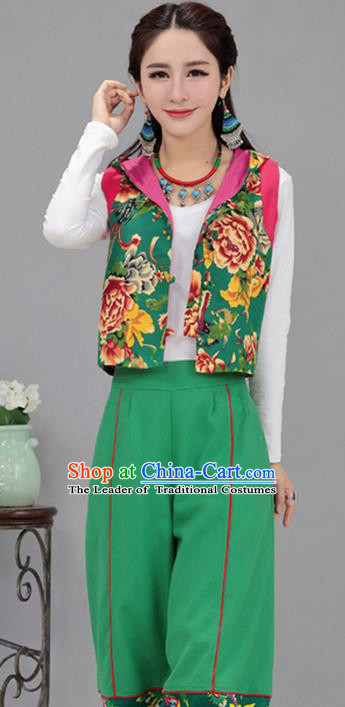 Traditional Chinese National Costume, Elegant Hanfu Vests Green Shirt, China Tang Suit Plated Buttons Chirpaur Blouse Cheong-sam Upper Outer Garment Qipao Shirts Vest Clothing for Women