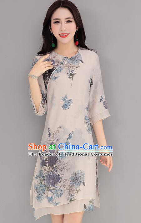 Traditional Ancient Chinese National Costume, Elegant Hanfu Mandarin Qipao Printing Short Dress, China Tang Suit Upper Outer Garment Elegant Dress Clothing for Women