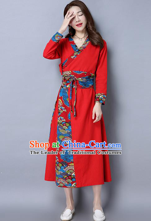Traditional Ancient Chinese National Costume, Elegant Hanfu Mandarin Qipao Joint Red Dress, China Tang Suit Cheongsam Garment Elegant Dress Clothing for Women