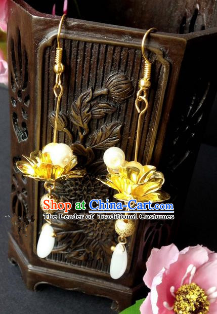 Traditional Handmade Chinese Ancient Classical Accessories, Chinese Eardrop Long Pearl Tassel Jewellery Earrings Hanfu Lotus Earbob for Women