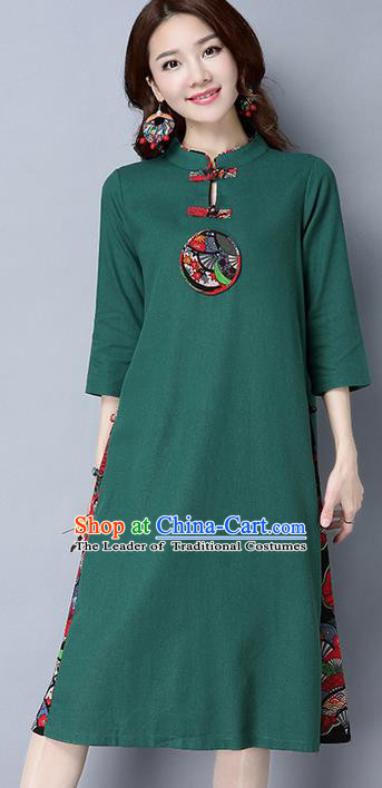 Traditional Ancient Chinese National Costume, Elegant Hanfu Mandarin Qipao Matching Color Green Dress, China Tang Suit Cheongsam Upper Outer Garment Elegant Dress Clothing for Women