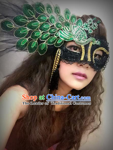 Top Grade Halloween Peacock Feather Green Mask for Girls Kids