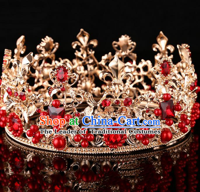 Top Grade Handmade Classical Hair Accessories, Children Baroque Style Wedding Princess Red Royal Crown Hair Jewellery Hair Clasp for Kids Girls