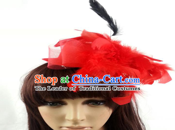 Top Grade Handmade Classical Hair Accessories Bobby Pin, Children Red Feathers Hairpins Hair Clasp for Kids Girls