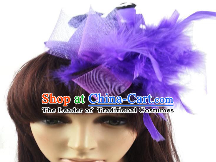 Top Grade Handmade Classical Hair Accessories Bobby Pin, Children Purple Feathers Hairpins Hair Clasp for Kids Girls