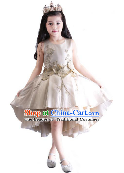 Top Grade Chinese Compere Performance Catwalks Costume, Children Chorus Singing Group Baby Princess Short Bubble Full Dress Modern Dance Trailing Dress for Girls Kids