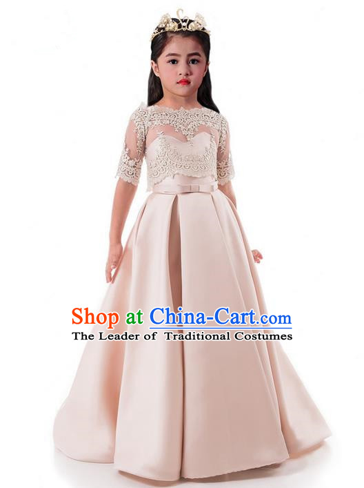 Top Grade Compere Professional Performance Catwalks Costume, Children Chorus Embroidery Lace Formal Dress Modern Dance Baby Princess Ball Gown Long Dress for Girls Kids