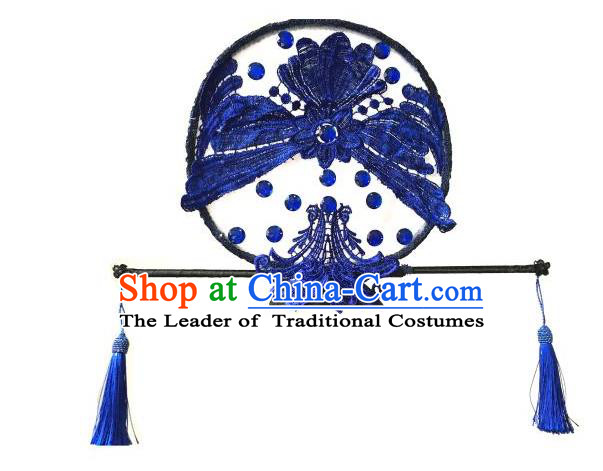 Top Grade Handmade China Style Classical Hair Accessories, Children Blue and White Porcelain Manchu Princess Royal Crown Lace Hair Clasp Hats for Kids Girls