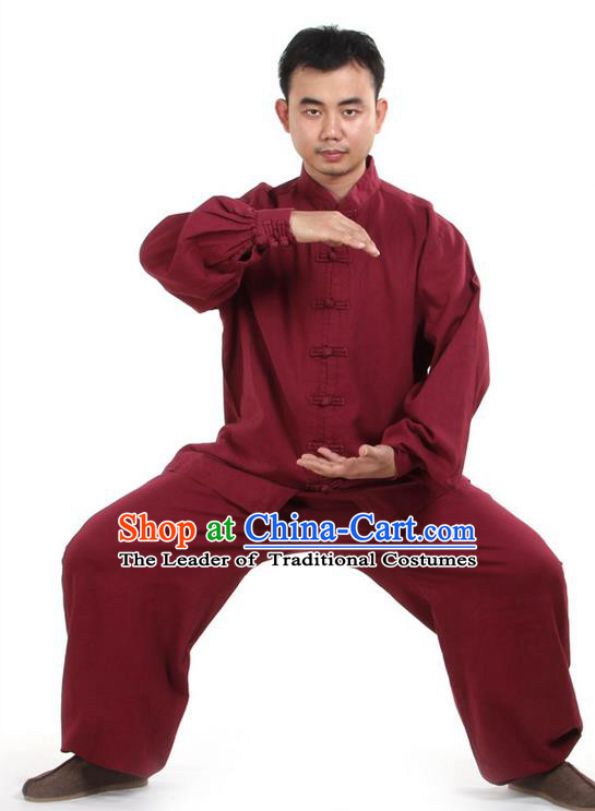 Top Kung Fu Costume Pulian Clothing Martial Arts Wine Red Suits, Training Costume Tai Ji Uniforms Gongfu Shaolin Wushu Tai Chi Clothing for Men