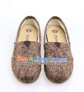 Top Grade Kung Fu Martial Arts Shoes Pulian Zen Shoes, Chinese Traditional Tai Chi Linen Brown Shoes Monk Shoe for Women for Men