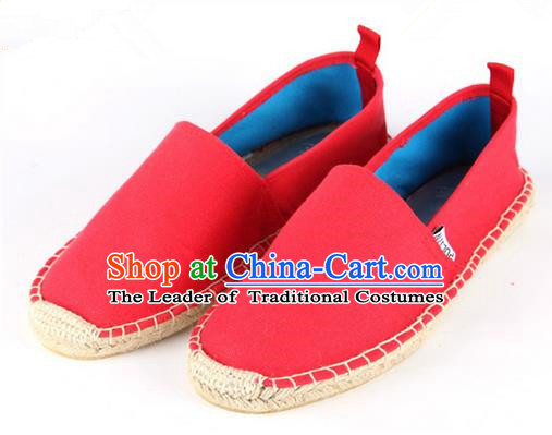 Top Grade Kung Fu Martial Arts Shoes Pulian Shoes, Chinese Traditional Tai Chi Linen Red Shoes Monk Straw Cloth Shoes for Women for Men