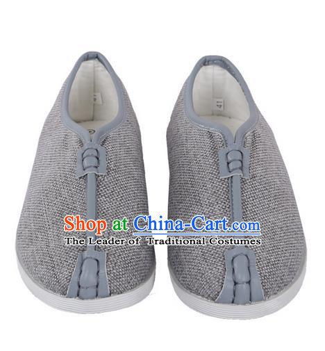 Top Grade Kung Fu Martial Arts Shoes Pulian Shoes, Chinese Traditional Tai Chi Linen Shoes Cloth Zen Grey Shoes for Women for Men