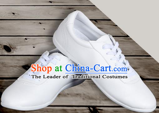 Top Grade Kung Fu Martial Arts Shoes Pulian Shoes, Chinese Traditional Tai Chi Imitation Leather White Shoes for Women for Men