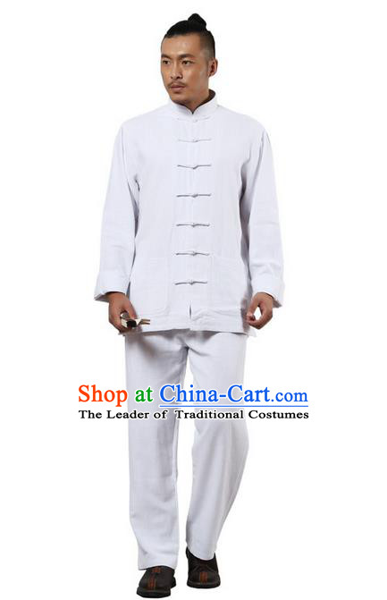 Traditional Chinese Kung Fu Costume Martial Arts White Ramine Suits Pulian Meditation Clothing, Tai Ji Uniforms Wushu Tai Chi Zen Clothing for Women for Men
