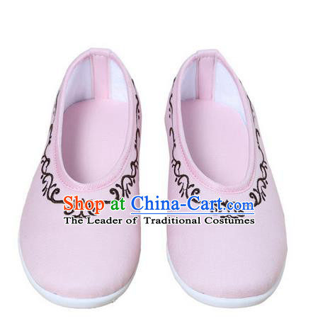 Top Chinese Traditional Tai Chi Embroidered Linen Shoes Kung Fu Pulian Shoes Martial Arts Pink Shoes for Women