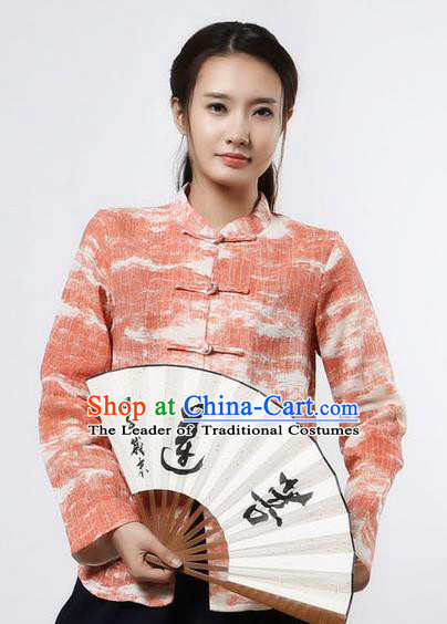 Top Chinese Traditional Costume Tang Suit Ramie Red Blouse, Pulian Zen Clothing China Cheongsam Upper Outer Garment Plated Buttons Shirts for Women