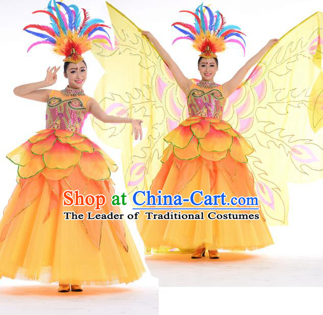 Top Chinese Classic Stage Performance Chorus Singing Group Costumes, Opening Dance Folk Dance Big Swing Dress for Women