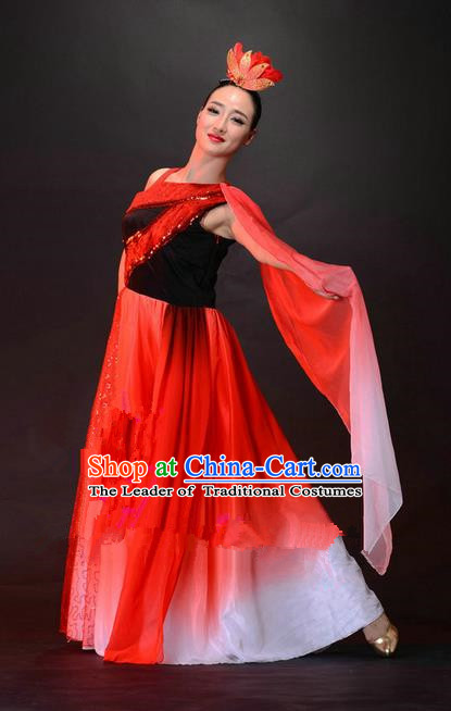 Traditional Chinese Classical Dance Fan Dancing Costume, Folk Dance Opening Dance Dress for Women