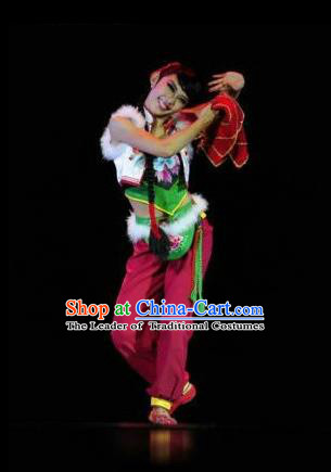 Traditional Chinese Classical Dance Yangge Fan Dancing Costume, Northeast Song-and-dance Duet Uniform Yangko Costume Complete Set for Women