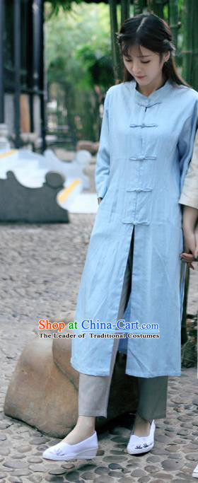 Traditional Ancient Chinese National Costume, Elegant Hanfu Stand Collar Blue Coat Robes, China Tang Suit Plated Buttons Cape, Upper Outer Garment Dust Coat Clothing for Women