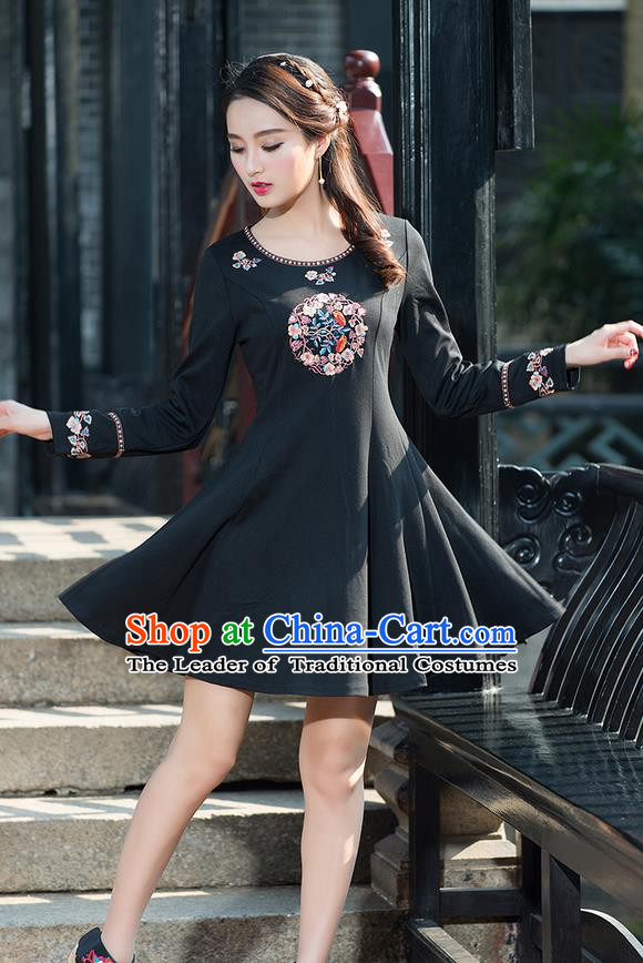 Traditional Ancient Chinese National Costume, Elegant Hanfu Embroidery Black Dress, China Tang Suit Upper Outer Garment Elegant Dress Clothing for Women