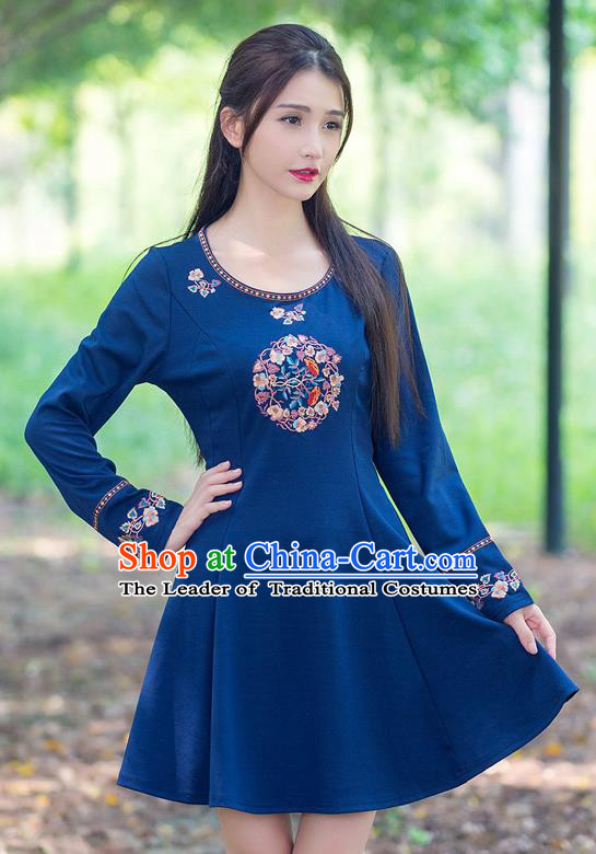 Traditional Ancient Chinese National Costume, Elegant Hanfu Embroidery Blue Dress, China Tang Suit Upper Outer Garment Elegant Dress Clothing for Women