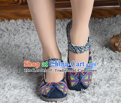 Traditional Chinese Shoes, China Handmade Linen Embroidered Navy Shoes, China Ancient Cloth Shoes for Women