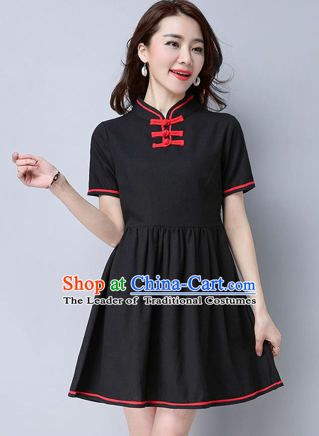Traditional Ancient Chinese National Costume, Elegant Hanfu Mandarin Qipao Linen Black Dress, China Tang Suit Chirpaur Upper Outer Garment Elegant Dress Clothing for Women