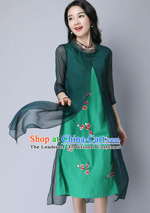 Traditional Ancient Chinese National Costume, Elegant Hanfu Mandarin Qipao Embroidery Green Dress, China Tang Suit Chirpaur Upper Outer Garment Elegant Dress Clothing for Women