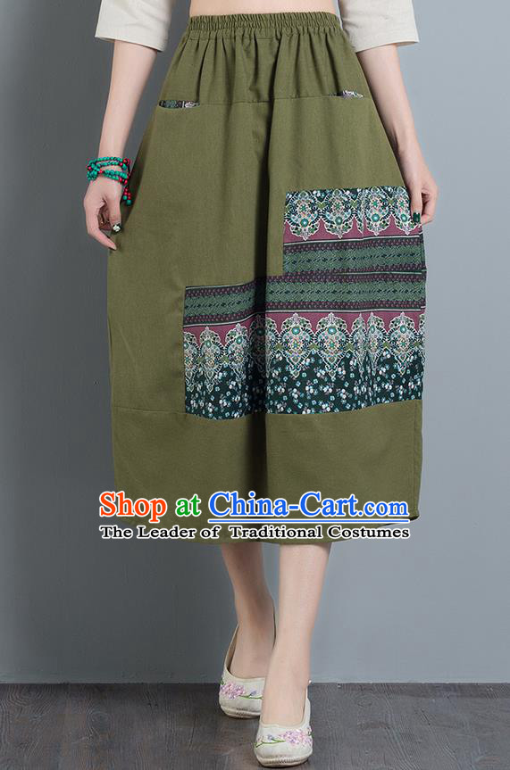 Traditional Ancient Chinese National Pleated Skirt Costume, Elegant Hanfu Embroidery Long Green Buds Skirt, China Tang Suit Bust Skirt for Women