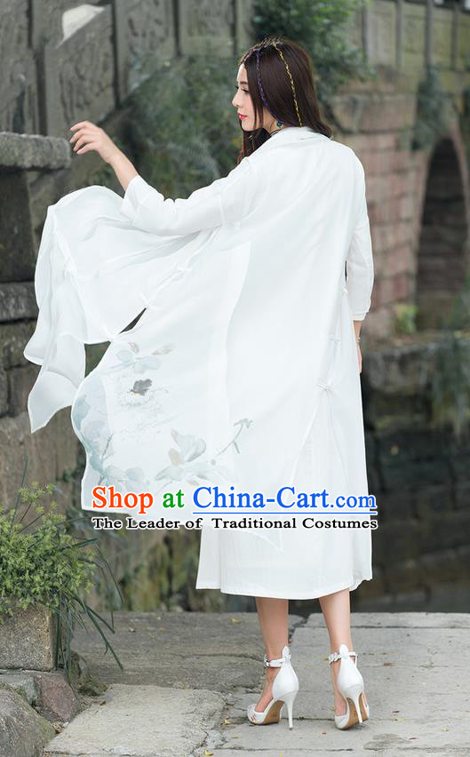 Traditional Ancient Chinese National Costume, Elegant Hanfu Cardigan Coat, China Tang Suit Chiffon Ink Painting Cape, Upper Outer Garment Dust Coat Cloak Clothing for Women