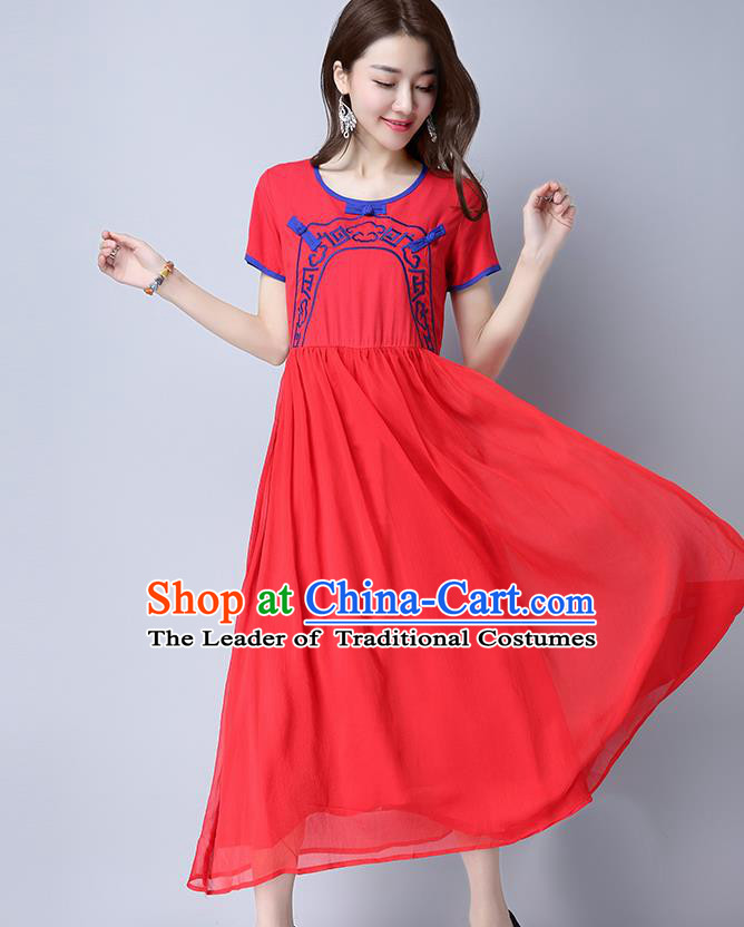 Traditional Ancient Chinese National Costume, Elegant Hanfu Embroidery Red Dress, China Tang Suit Chirpaur Upper Outer Garment Elegant Dress Clothing for Women