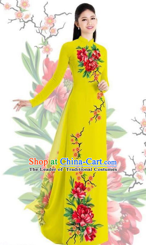 Top Grade Asian Vietnamese Traditional Dress, Vietnam Bride Ao Dai Dress, Princess Wedding Printing Two-piece Dress Cheongsam Clothing for Women