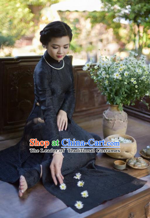 Top Grade Asian Vietnamese Traditional Dress, Vietnam Bride Ao Dai Dress, Princess Wedding Black Dress Wine Red Cheongsam Clothing for Women