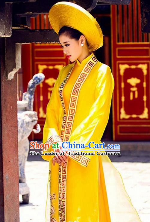 Top Grade Asian Vietnamese Traditional Dress, Vietnam National Queen Ao Dai Dress, Vietnam Bride Wedding Ao Dai Cheongsam Dress Clothing for Woman