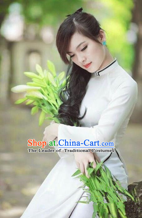 Top Grade Asian Vietnamese Traditional Dress, Vietnam National Princess Ao Dai Dress, Vietnam White Ao Dai Cheongsam Dress Clothing for Woman
