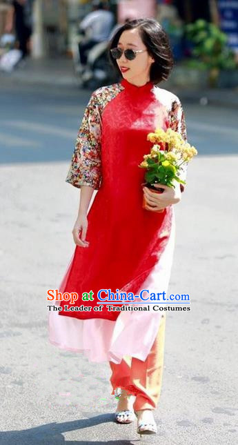 Top Grade Asian Vietnamese Traditional Dress, Vietnam National Farmwife Ao Dai Dress, Vietnam Blue Ao Dai Cheongsam Full Dress Clothing for Woman