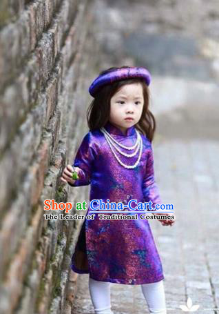 Traditional Top Grade Asian Vietnamese Costumes Dance Dress, Vietnam National Children Ao Dai Dress Cheongsam Clothing for Girls