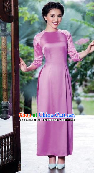 Traditional Top Grade Asian Vietnamese Costumes Classical Pink Full Dress, Vietnam National Ao Dai Dress Catwalks Bride Qipao for Women