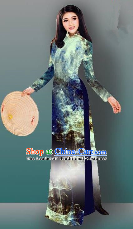 Top Grade Asian Vietnamese Costumes Classical Jing Nationality Gradient Cheongsam, Vietnam National Vietnamese Traditional Princess Ao Dai Dress