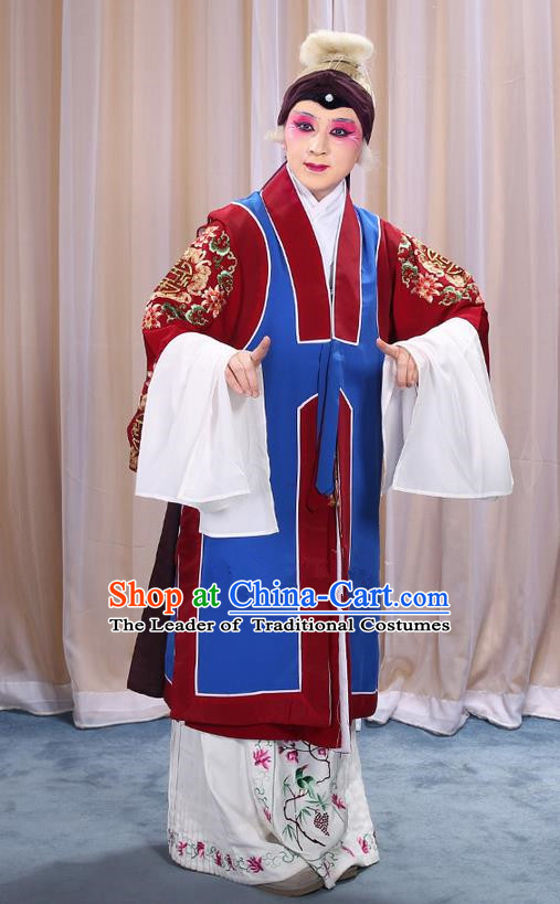 Traditional Chinese Beijing Opera Old Female Blue Vest and Robes Complete Set, China Peking Opera Pantaloon Costume Embroidered Clothing Opera Costumes