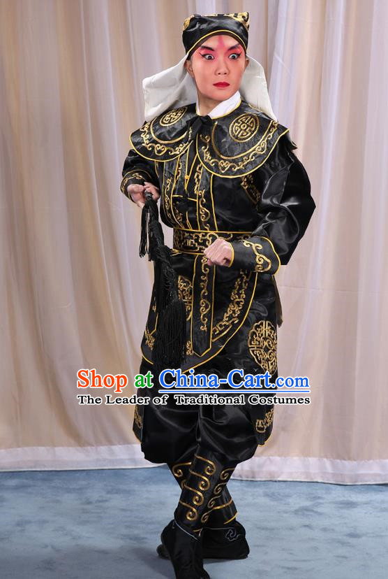 Traditional Chinese Beijing Opera Takefu Black Clothing and Shoes Complete Set, China Peking Opera Martial Role Costume Embroidered Opera Costumes