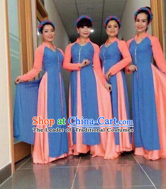 Traditional Top Grade Asian Vietnamese Ha Festival Bride Ao Dai Dress, Vietnam National Jing Nationality Princess Cheongsam Costumes for Women