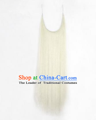 Chinese Ancient Opera Old Men White Long Wig Beard Whiskers, Traditional Chinese Beijing Opera Props Laosheng-role Mustache