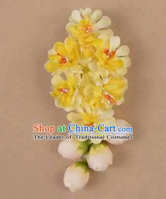 Chinese Ancient Peking Opera Yellow Wisteria Flowers Hair Accessories, Traditional Chinese Beijing Opera Props Head Ornaments Hua Tan Headwear Hairpins