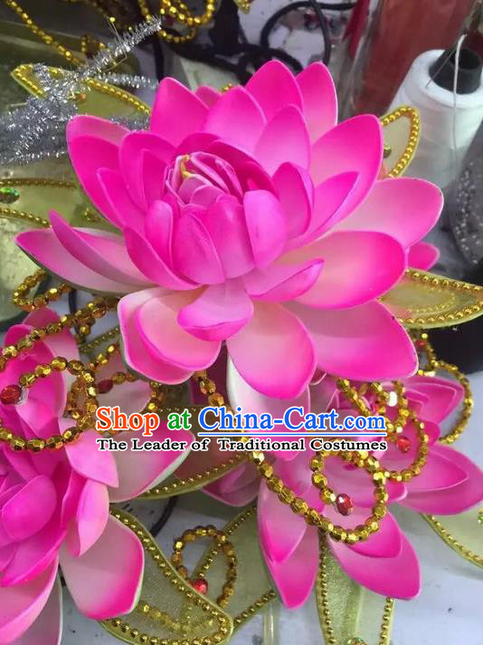 Traditional Chinese Folk Dance Lotus Hair Accessories, China Ancient Classical Dance Handmade Headwear for Women