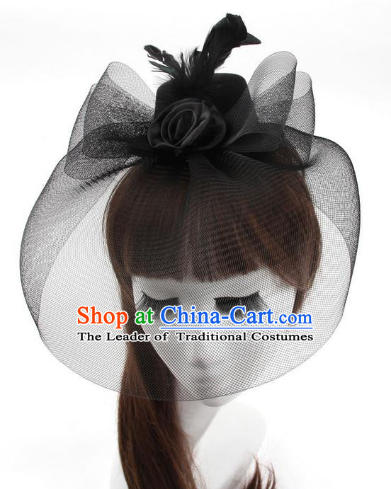 Top Modern Dance Hair Accessories, Female Black Veil Top Hat Ornament Headband for Women