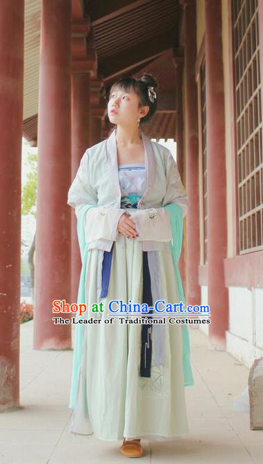 Traditional Chinese Ancient Female Costumes, China Hanfu Embroidered Cardigan Blouse and Dress Complete Set, China Jin Dynasty Wearing for Women