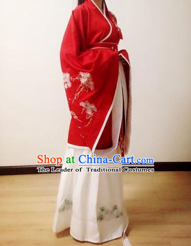 Traditional Chinese Ancient Han Dynasty Noble Lady Costumes, China Princess Hanfu Embroidered Wide-sleeve Blouse and Ru Skirt Complete Set for Women